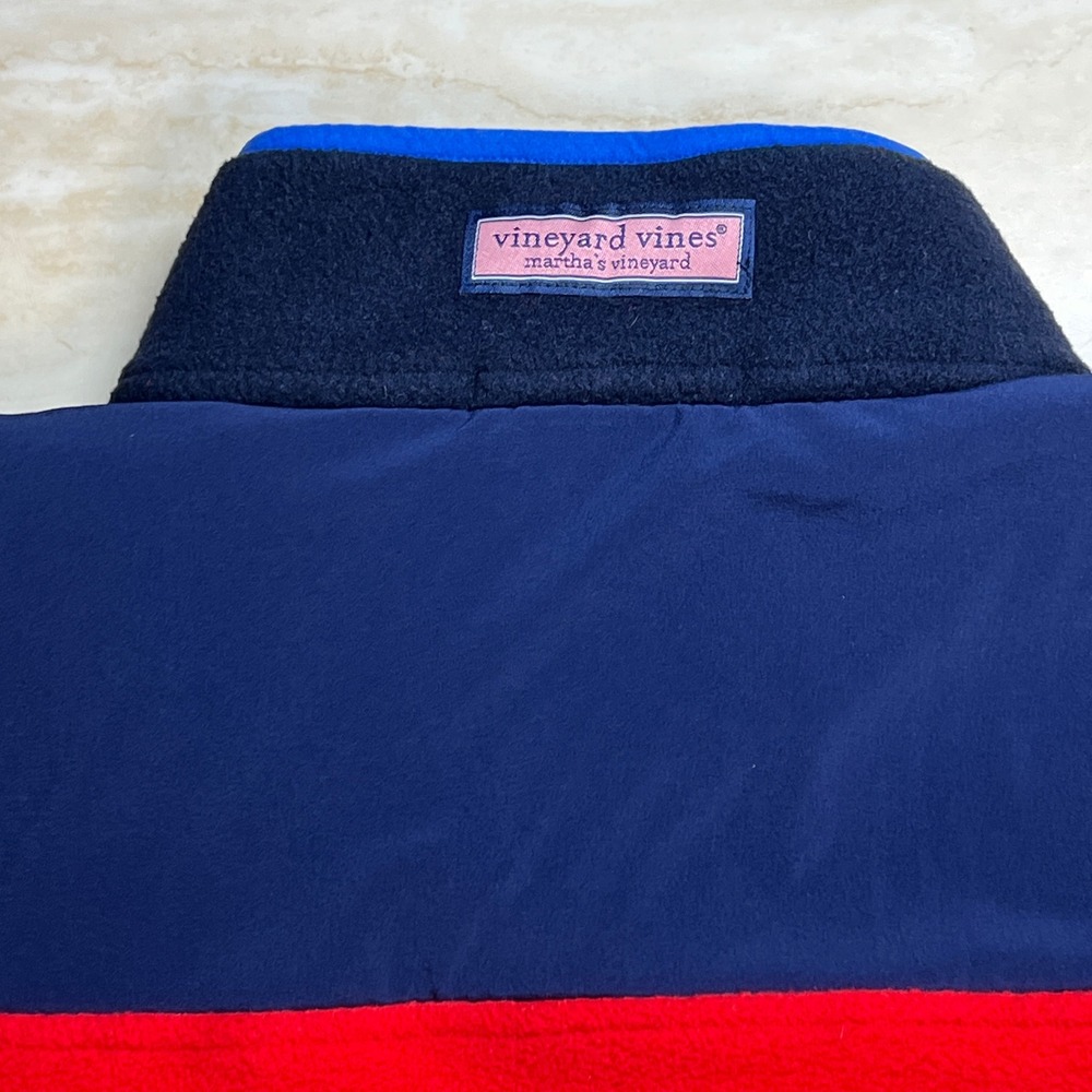Vineyard Vines Mens Fleece Quarter Zip Pullover Red Blue Color Block - Picture 7 of 9